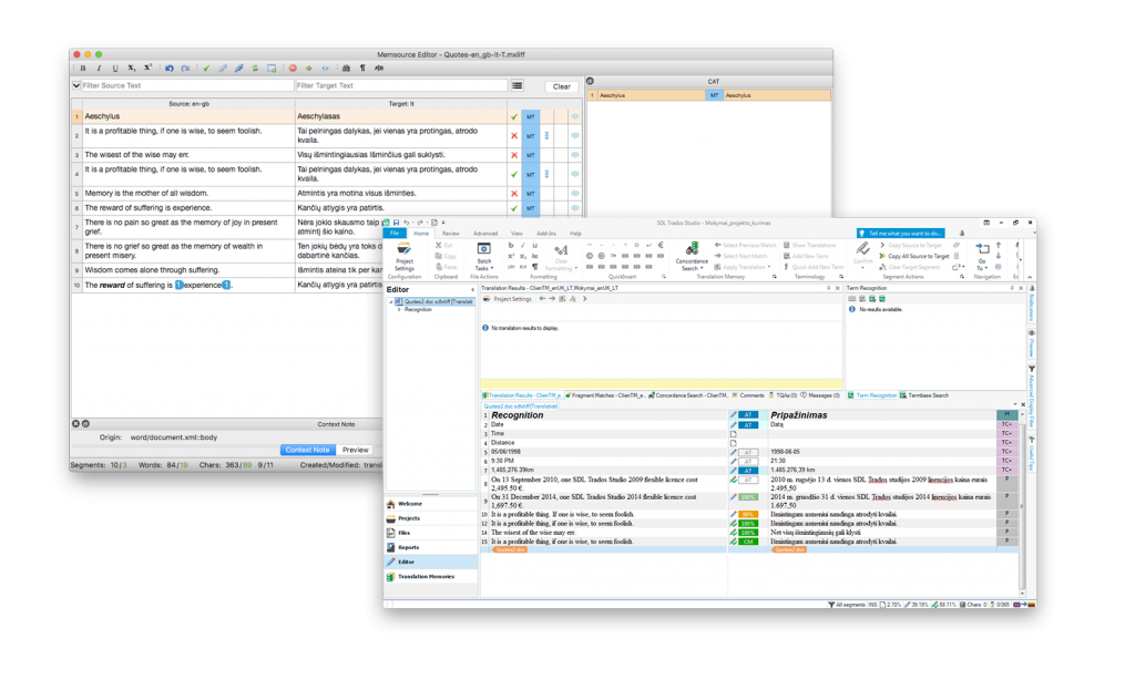 Kompiuterizuoto vertimo programos Trados ir Memsource